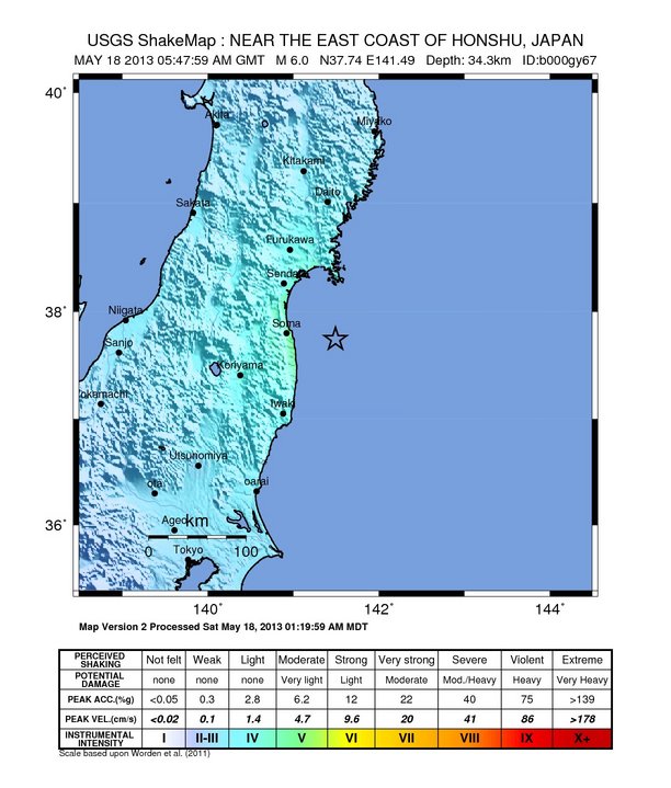 6.0 magnitude earthquake strikes off the coast of northeast Japan .....  Shallow 4.8 magnitude earthquake strikes in Yellow Sea off the coast of North Korea.... Japan-may-18