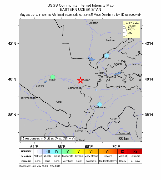 The Earthquake/Seismic Activity Log Uzbekistan