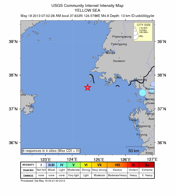 6.0 magnitude earthquake strikes off the coast of northeast Japan .....  Shallow 4.8 magnitude earthquake strikes in Yellow Sea off the coast of North Korea.... Yellow-sea-quake