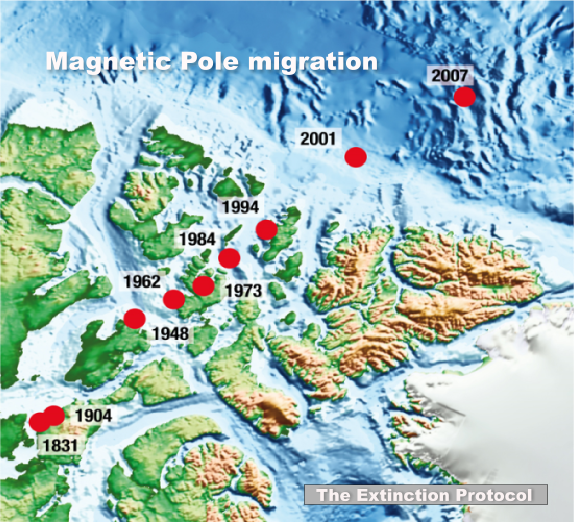 METTERS OF CONCERN: MAGNETIC NORTH POLE MOVED FOR 161 MILES LAST 6 MONTHS Magnetic-pole-migration